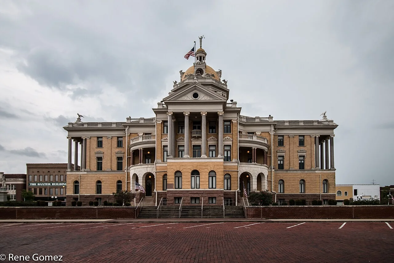 Historic downtown Marshall Texas and the Harrison County Courthouse